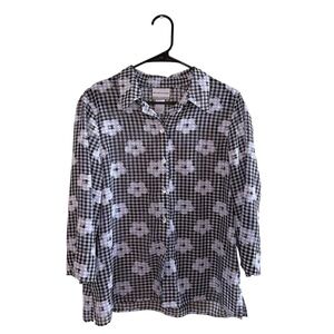 Alfred Dunner Black and White Floral and Gingham Blouse